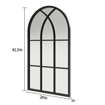 ironsmithn Arched Mirror, 41.3"x24" Windowpane Mirror, Window Finished Metal Mirror, Black Grid Mirr...