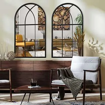 ironsmithn Arched Mirror, 41.3"x24" Windowpane Mirror, Window Finished Metal Mirror, Black Grid Mirror for Decor Living Room Fireplace Entryway Bedroom Hallway