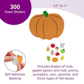 Colorations Foam Fall Stickers, Self-Adhesive, Pumpkin, Set of 300, Halloween, Parties, Harvest, Dec...