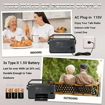 NOAA Weather AM FM Portable Radio with Best Reception,Flashlight, Earphone Jack,Battery Operated Radio by 3X D Cell Batteries or AC Power for ICE Storms Emergency Use,Plug in Wall by PRUNUS J15WB