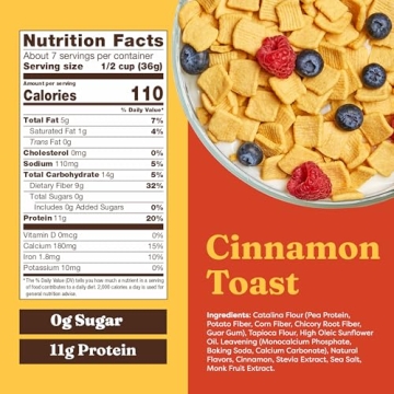 Catalina Crunch Protein Cereal - Sugar Free & High Protein Cereal with Cinnamon Toast Flavor | 9 oz....
