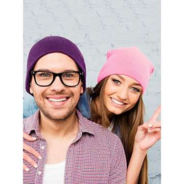 12 Pack Warm Beanie Hats - Unisex Winter Cuffed Hats