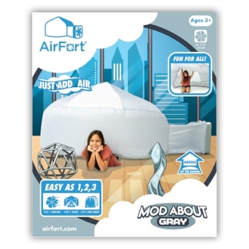 The Original Patented AirFort - Build A Fort in 30 Seconds, Inflatable Fort for Kids, Play Tent for 3-12 Years, A Playhouse Where Imagination Runs Wild, Fan not Included (Mod About Gray)