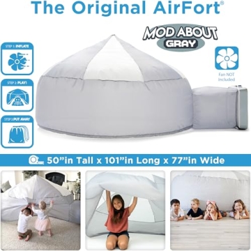 The Original Patented AirFort - Build A Fort in 30 Seconds, Inflatable Fort for Kids, Play Tent for 3-12 Years, A Playhouse Where Imagination Runs Wild, Fan not Included (Mod About Gray)
