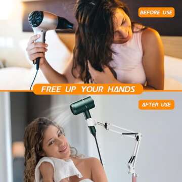 【2022 New Version】 Hair Dryer Stand, 1.6M Adjustable Height Hands-Free Hair Dryer Holder with He...