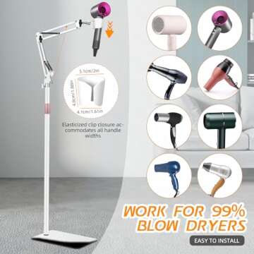 Hands-Free Hair Dryer Stand, 1.6M Adjustable Holder