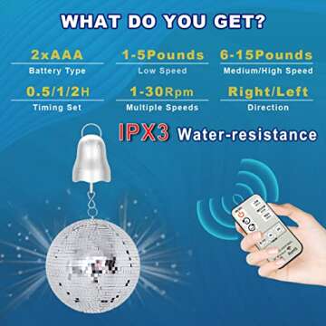 Wind Spinner Motor, 1-30 RPM Disco Ball Motor Battery Operated with Remote, Timing & Direction Setti...