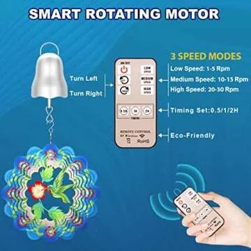 Wind Spinner Motor, 1-30 RPM Disco Ball Motor Battery Operated with Remote, Timing & Direction Setting, Slow Spinning Baby Crib Mobile Motor, Rotating Silver Wind Chime Motor for Mirror Ball Ornaments