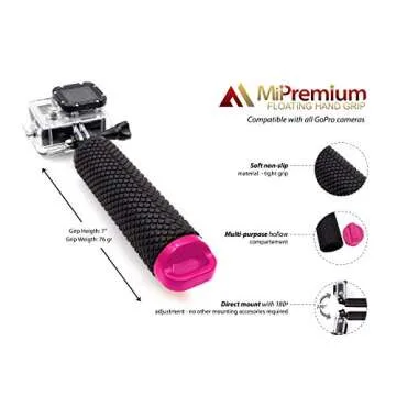 Waterproof Floating Hand Grip Compatible with GoPro Hero 12 11 10 9 8 7 6 5 4 3+ 2 1 Session Black Silver Handler & Handle Mount Accessories Kit for Water Sport and Action Cameras (Rose Red)