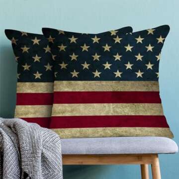 BETGINY 4th of July Pillow Covers 16x16 Inch 2 Pcs, Vintage American Flag Decorative Throw Pillows, ...