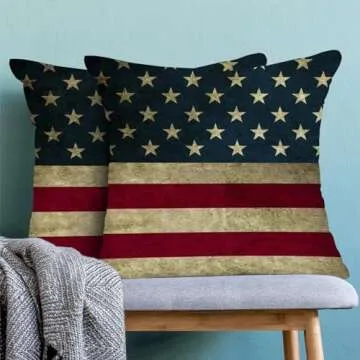 BETGINY 4th of July Pillow Covers 16x16 Inch 2 Pcs, Vintage American Flag Decorative Throw Pillows, ...