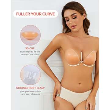 Loxoto Sticky Bra Adhesive Push Up Invisible Strapless Bra for Women with Nipple Covers (Flesh, B)