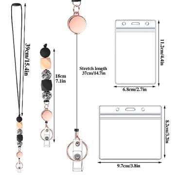 9 in 3 Set Retractable Lanyard for ID Badges, Teacher Lanyard with ID Holder Beaded Lanyards for Wom...