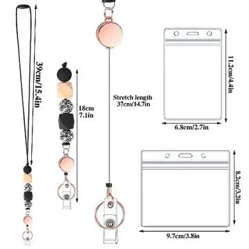 9 in 3 Set Retractable Lanyard for ID Badges, Teacher Lanyard with ID Holder Beaded Lanyards for Wom...