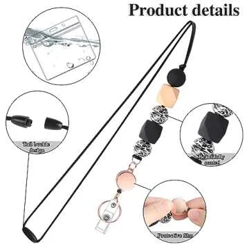 9 in 3 Set Retractable Lanyard for ID Badges, Teacher Lanyard with ID Holder Beaded Lanyards for Women Teacher Appreciation Gifts Stocking Stuffers for Girls
