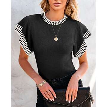 Saodimallsu Ruffle Sleeve Tops for Women Summer Short Sleeve Sweater Work Tops Teacher Outfits Black