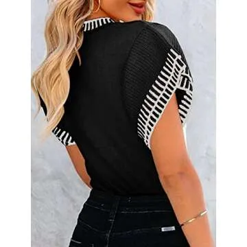 Saodimallsu Ruffle Sleeve Tops for Women Summer Short Sleeve Sweater Work Tops Teacher Outfits Black