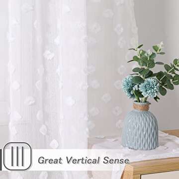 MYSKY HOME Pom Pom White Sheer Curtains 84 inches Long for Living Room Bedroom Light Filtering Semi-Sheer Curtains for Nursery Girls Kids Room Rod Pocket Boho Voile Drapes, White, W52 inch, 2 Panels