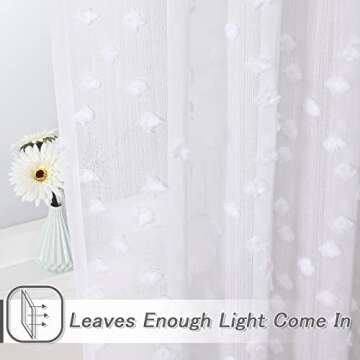 MYSKY HOME Pom Pom White Sheer Curtains 84 inches Long for Living Room Bedroom Light Filtering Semi-Sheer Curtains for Nursery Girls Kids Room Rod Pocket Boho Voile Drapes, White, W52 inch, 2 Panels