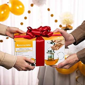 Kitchen Kite Glass Teapot with Infuser - Elegant Tea Kettle for Stovetop, Microwave & Dishwasher Saf...