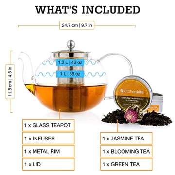 Kitchen Kite Glass Teapot - Elegant Tea Kettle for All