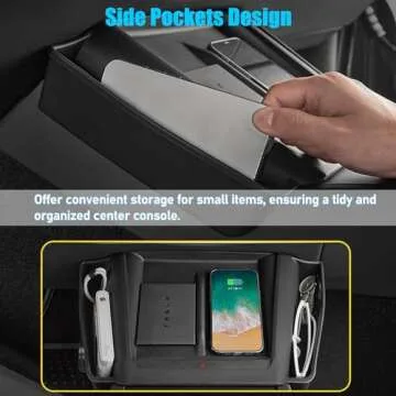 Jaronx Compatible with Tesla Model S/X Wireless Charging Mat with Side Organizer 2021-2024, Anti-Slip Silicone Wireless Charging Pad Cover with Side Storage Pockets for Model S/X Accessories