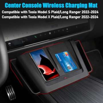 Jaronx Compatible with Tesla Model S/X Wireless Charging Mat with Side Organizer 2021-2024, Anti-Slip Silicone Wireless Charging Pad Cover with Side Storage Pockets for Model S/X Accessories