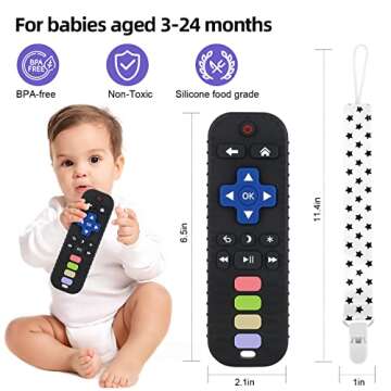 Chuya Baby Remote Control Teether Toy Chew Toy for Babies 0-24 Months Teething Relief Baby Toys for Infants Black+Purple