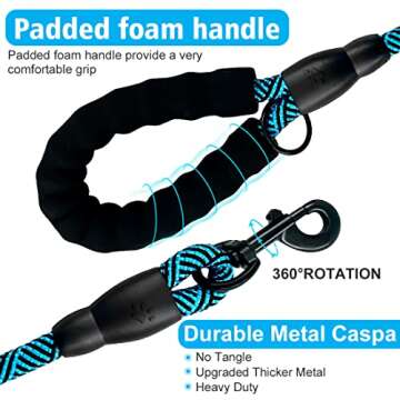 10/20/30 FT Training Dog Leash - Comfortable Padded Handle - Pet Dog Leash for Small Medium and Large Dogs with Collapsible Pet Bowl and Dog Garbage Bags