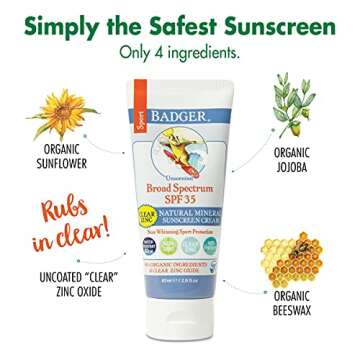 Badger - SPF 35 Clear Zinc Sport Sunscreen Cream - Unscented - Broad Spectrum Water Resistant Reef Safe Sunscreen, Natural Mineral Sunscreen with Organic Ingredients 2.9 fl oz