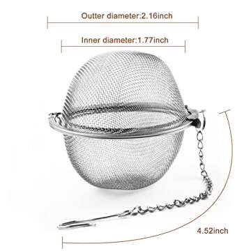 AMMON Tea Infuser 2 Pcs Tea Strainer Stainless Steel Mesh Tea Ball 2.1 Inch Loose Leaf Tea Steeper Tea Filter Infusers Tea Diffuser with Extended Chain Hook