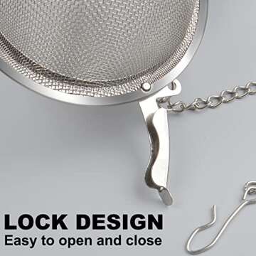 AMMON Tea Infuser 2 Pcs Tea Strainer Stainless Steel Mesh Tea Ball 2.1 Inch Loose Leaf Tea Steeper Tea Filter Infusers Tea Diffuser with Extended Chain Hook