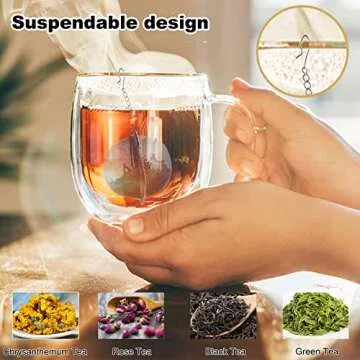 AMMON Tea Infuser 2 Pcs Tea Strainer Stainless Steel Mesh Tea Ball 2.1 Inch Loose Leaf Tea Steeper Tea Filter Infusers Tea Diffuser with Extended Chain Hook