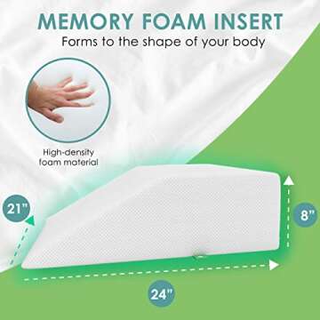 Cushy Form Leg Elevation Pillow - 8 Inch Wedge Pillows for Legs - Elevated Support for Back, Hip and Knee Discomfort & Post-Surgery w/ Washable Cover - White