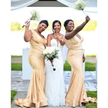 Coral Satin Bridesmaid Dresses for Women Long Mermaid V Neck Formal Evening Dress US6