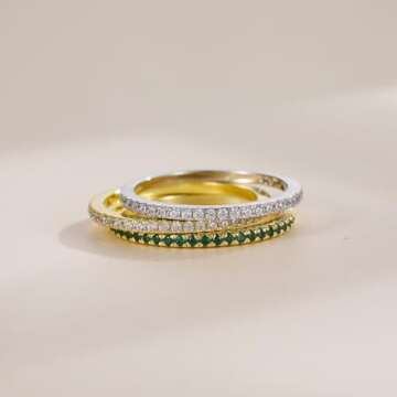 EAMTI 1.5mm Wedding Bands for Women Sterling Silver Half Eternity Stackable Ring Green CZ Stones Rin...