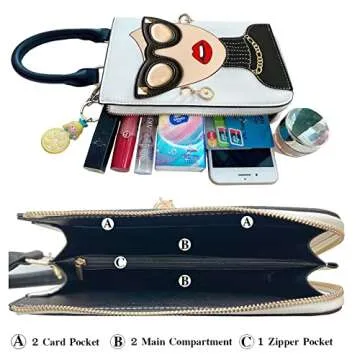 Novelty Unique 3D Lady Face PU Leather Top Handle Satchel Handbags for Women Funky Tote Purse Hobo Crossbody Shoulder bags (Champagne)