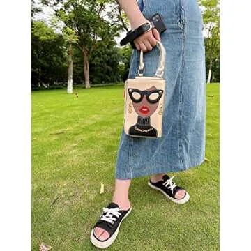 Novelty Unique 3D Lady Face PU Leather Top Handle Satchel Handbags for Women Funky Tote Purse Hobo Crossbody Shoulder bags (Champagne)