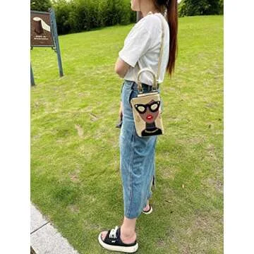 Novelty Unique 3D Lady Face PU Leather Top Handle Satchel Handbags for Women Funky Tote Purse Hobo Crossbody Shoulder bags (Champagne)