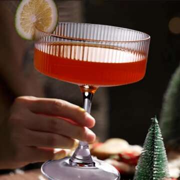 KMIGRUAN 11oz Large Vintage Coupe Glasses Set of 6,Ribbed Cocktail Glasses,Classic Espresso Martini ...