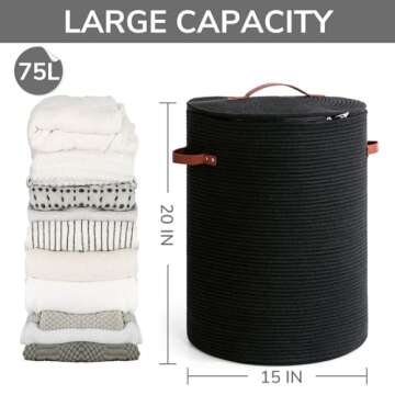 CHICVITA Tall Laundry Basket with Lid, Large Laundry Hamper for Bedroom, Laundry Bin for Clothes, Bl...