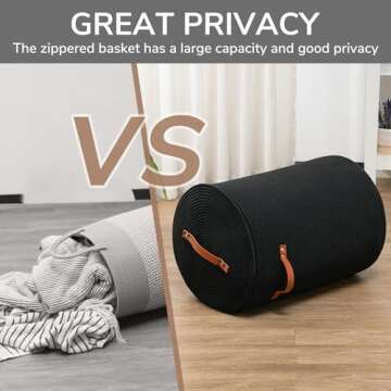 CHICVITA Tall Laundry Basket with Lid, Large Laundry Hamper for Bedroom, Laundry Bin for Clothes, Blankets, Toys, Decorative Woven Basket for Living Room, 15 x 20 inches, Black