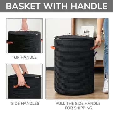 CHICVITA Tall Laundry Basket with Lid, Large Laundry Hamper for Bedroom, Laundry Bin for Clothes, Blankets, Toys, Decorative Woven Basket for Living Room, 15 x 20 inches, Black