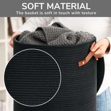 CHICVITA Tall Laundry Basket with Lid, Large Laundry Hamper for Bedroom, Laundry Bin for Clothes, Blankets, Toys, Decorative Woven Basket for Living Room, 15 x 20 inches, Black