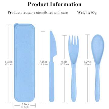 DISSKNIC Travel Utensils with Case, 4 Sets Reusable Utensils Set with Case, Portable Cutlery Set Kni...
