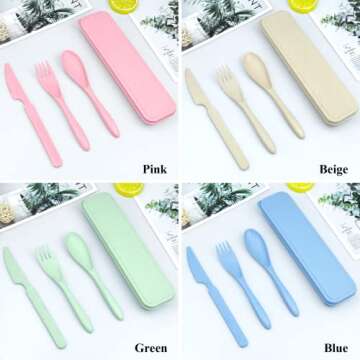 DISSKNIC Travel Utensils with Case, 4 Sets Reusable Utensils Set with Case, Portable Cutlery Set Knives Fork and Spoon Set for Lunch Box Accessories, Camping Utensil Set Flatware Sets for Outdoor