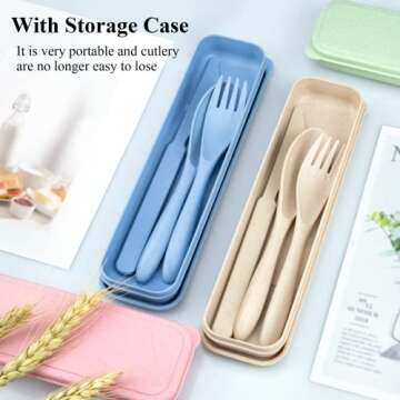 DISSKNIC Travel Utensils with Case, 4 Sets Reusable Utensils Set with Case, Portable Cutlery Set Knives Fork and Spoon Set for Lunch Box Accessories, Camping Utensil Set Flatware Sets for Outdoor