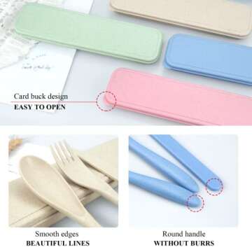 DISSKNIC Travel Utensils with Case, 4 Sets Reusable Utensils Set with Case, Portable Cutlery Set Knives Fork and Spoon Set for Lunch Box Accessories, Camping Utensil Set Flatware Sets for Outdoor