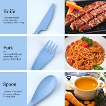 DISSKNIC Travel Utensils with Case, 4 Sets Reusable Utensils Set with Case, Portable Cutlery Set Knives Fork and Spoon Set for Lunch Box Accessories, Camping Utensil Set Flatware Sets for Outdoor