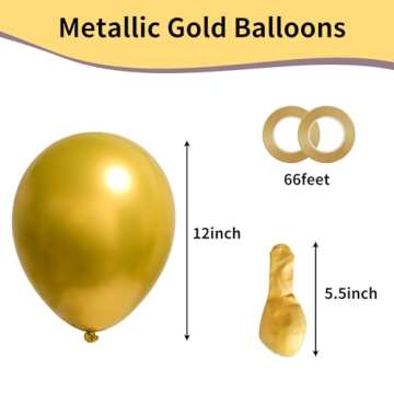 RUBFAC Gold Metallic Balloons Latex Balloons 100pcs 12 Inch Helium Balloons for Birthday Graduation ...